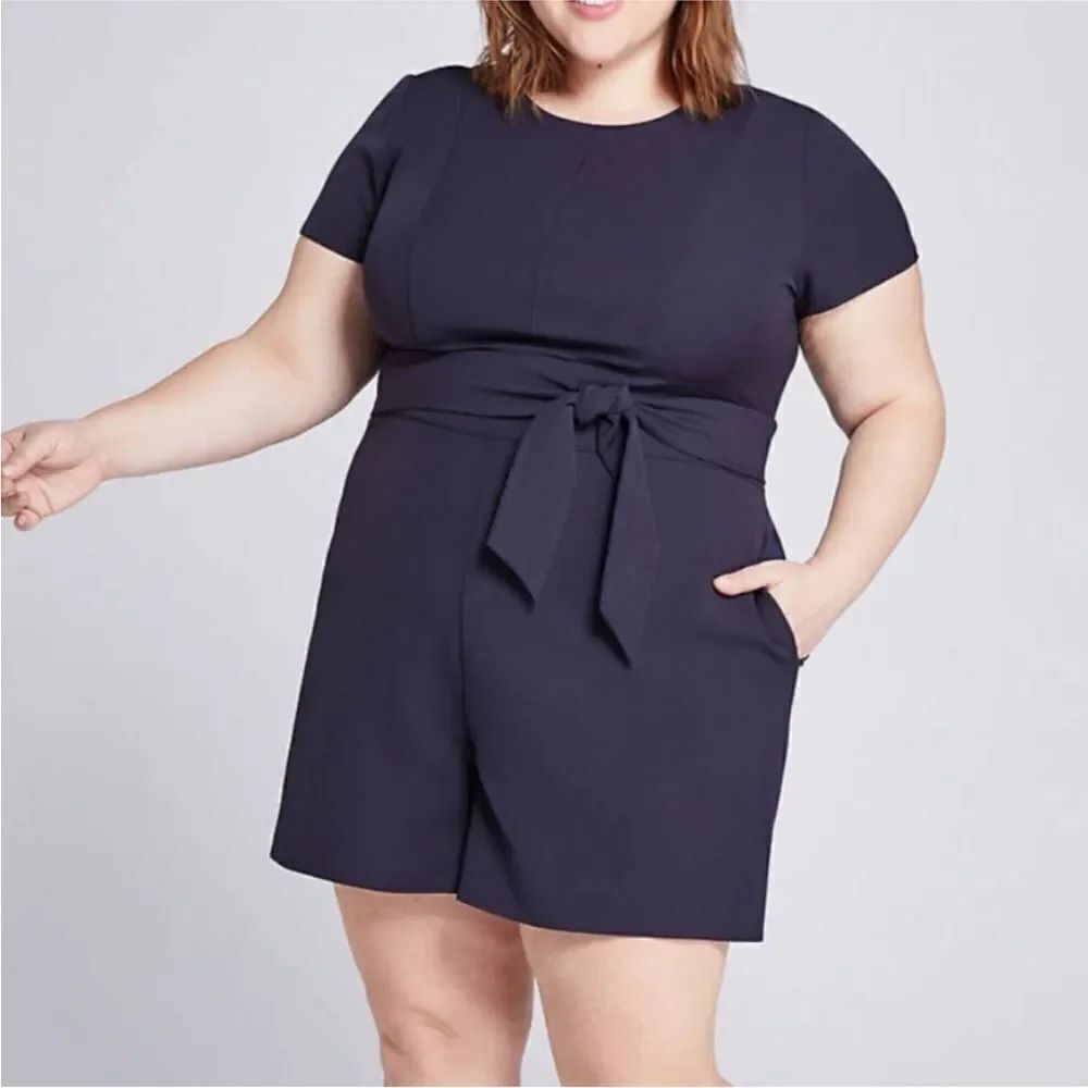 Lane Bryant Lena Navy Blue Belted Romper